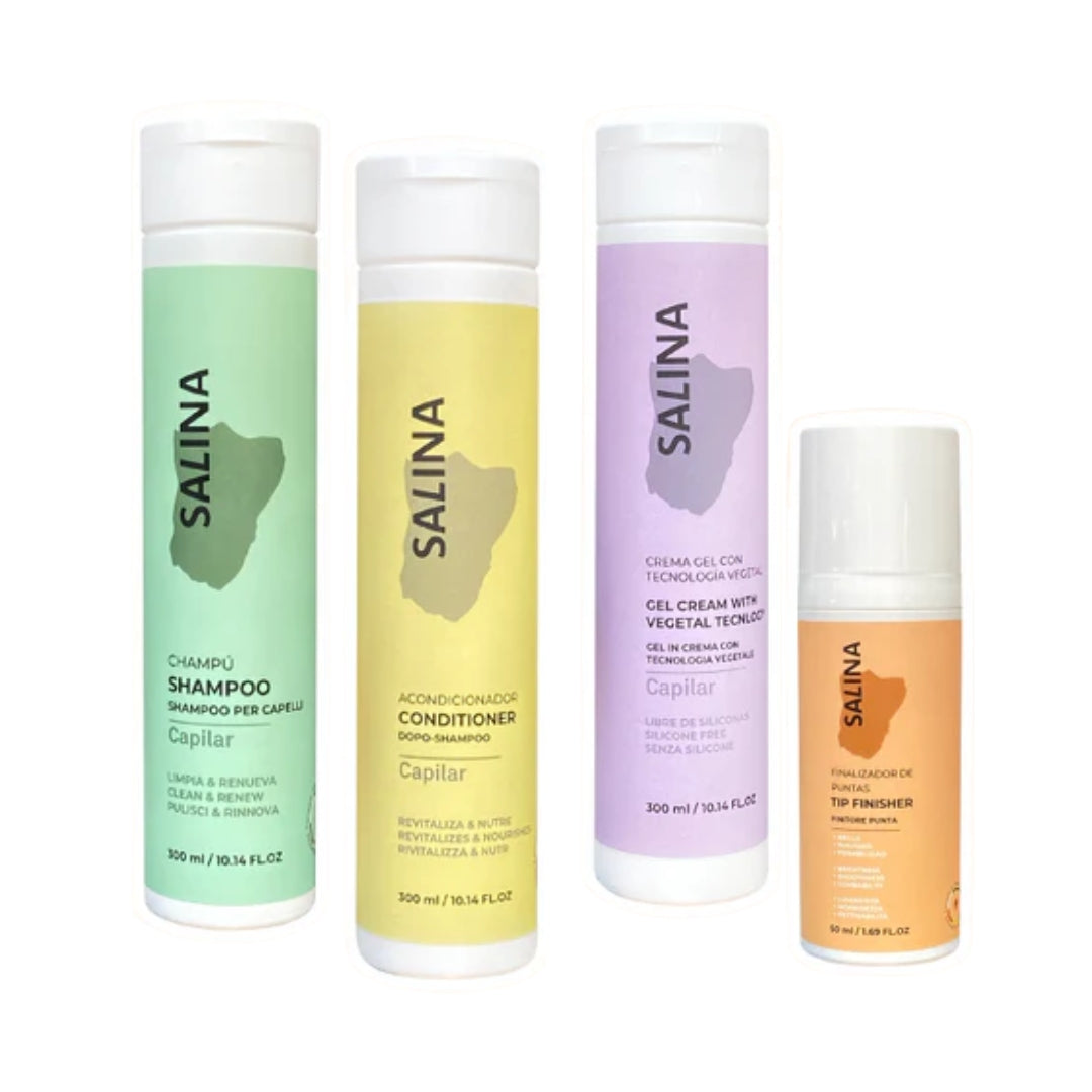 Kit Rizos Pro Shampoo 300ml + Acondicionador 300ml + Crema Para Peinar 300ml + Finalizador De Puntas Para Rizos 50ml - Salina