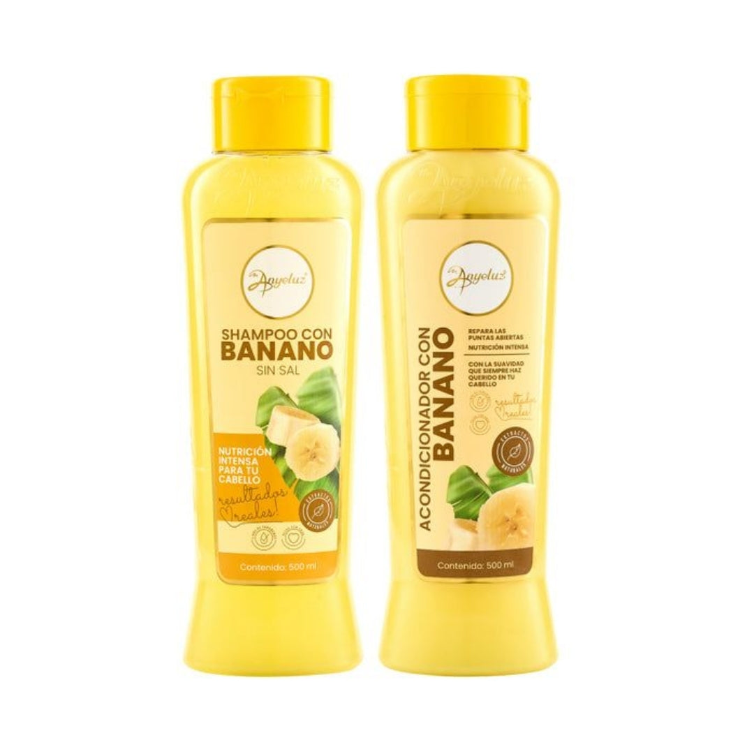 Kit Dúo Shampoo y Acondicionador Con Banano Repara e Hidrata El Cabello Frágil - Anyeluz