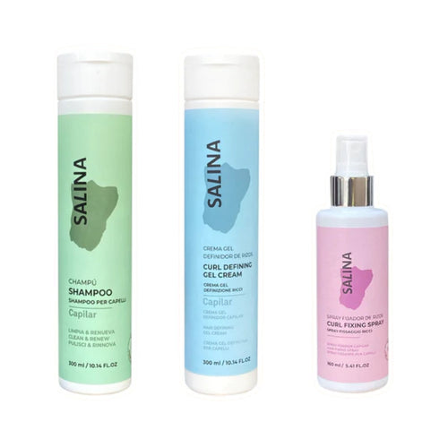 Kit Control Shampoo 300ml + Crema Gel Definidor 300ml + Spray Fijador de Rizos 160ml - Salina