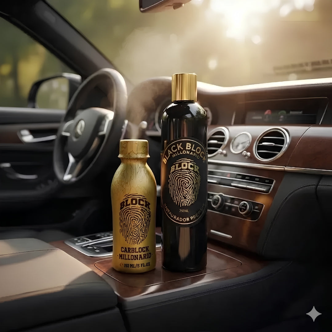 Perfume Para Carro Carblock + Restaurador De Partes Negras Blackblock