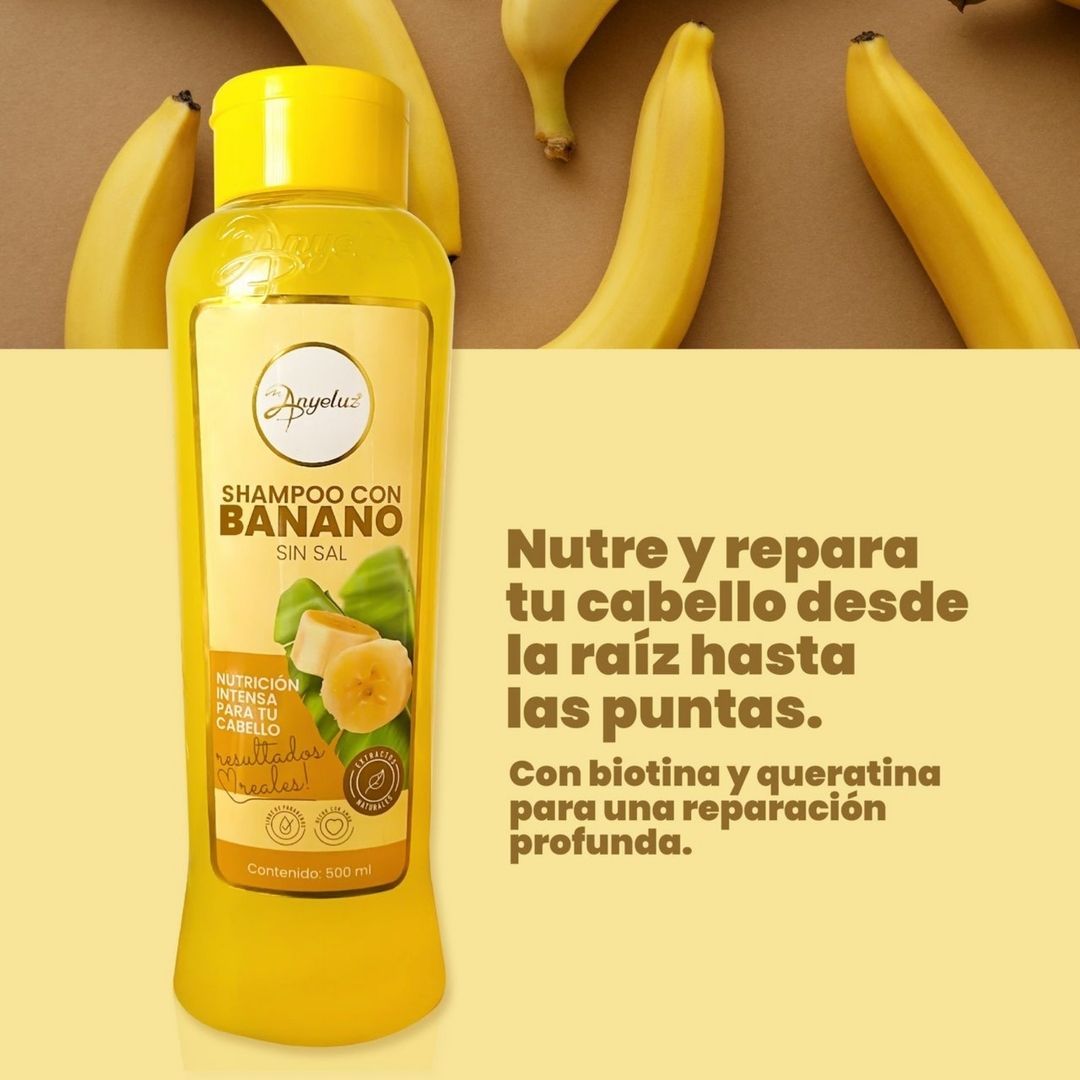 Shampoo Con Banano Fortalecer, Nutre y Revitaliza El Cabello Frágil - Anyeluz