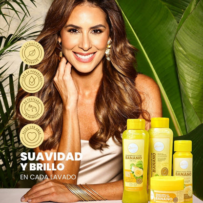 Kit Dúo Shampoo y Acondicionador Con Banano Repara e Hidrata El Cabello Frágil - Anyeluz
