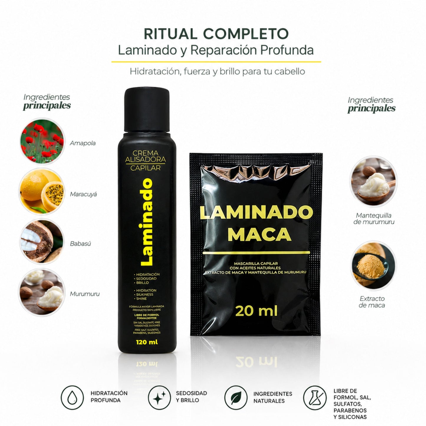 Kit Crema Alisadora Laminado 120ML + 1 Sachet Gratis Laminado Maca -  Productos Lz