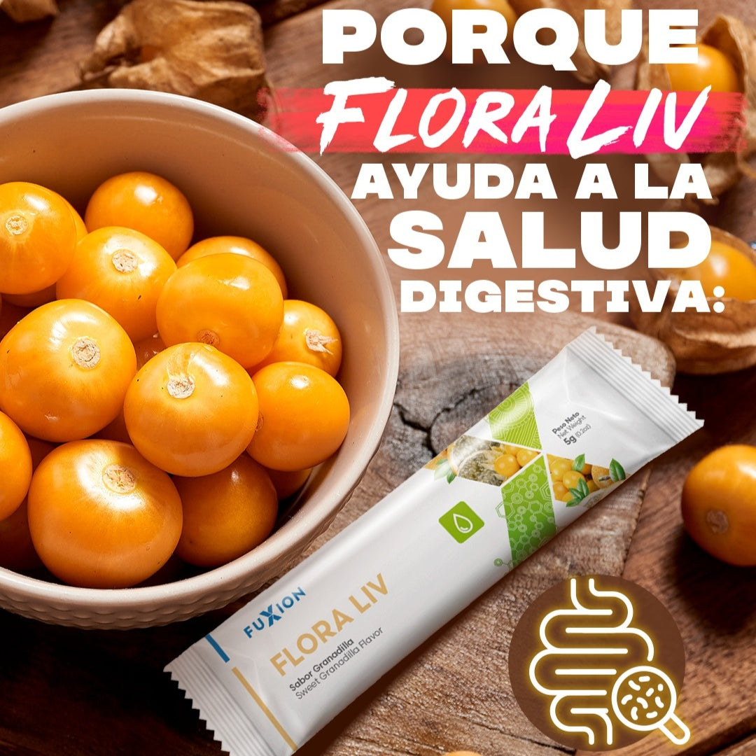 Flora Liv Fuxion Probióticos y Fibra Prebiótica para la Salud Digestiva - 7 Sobres