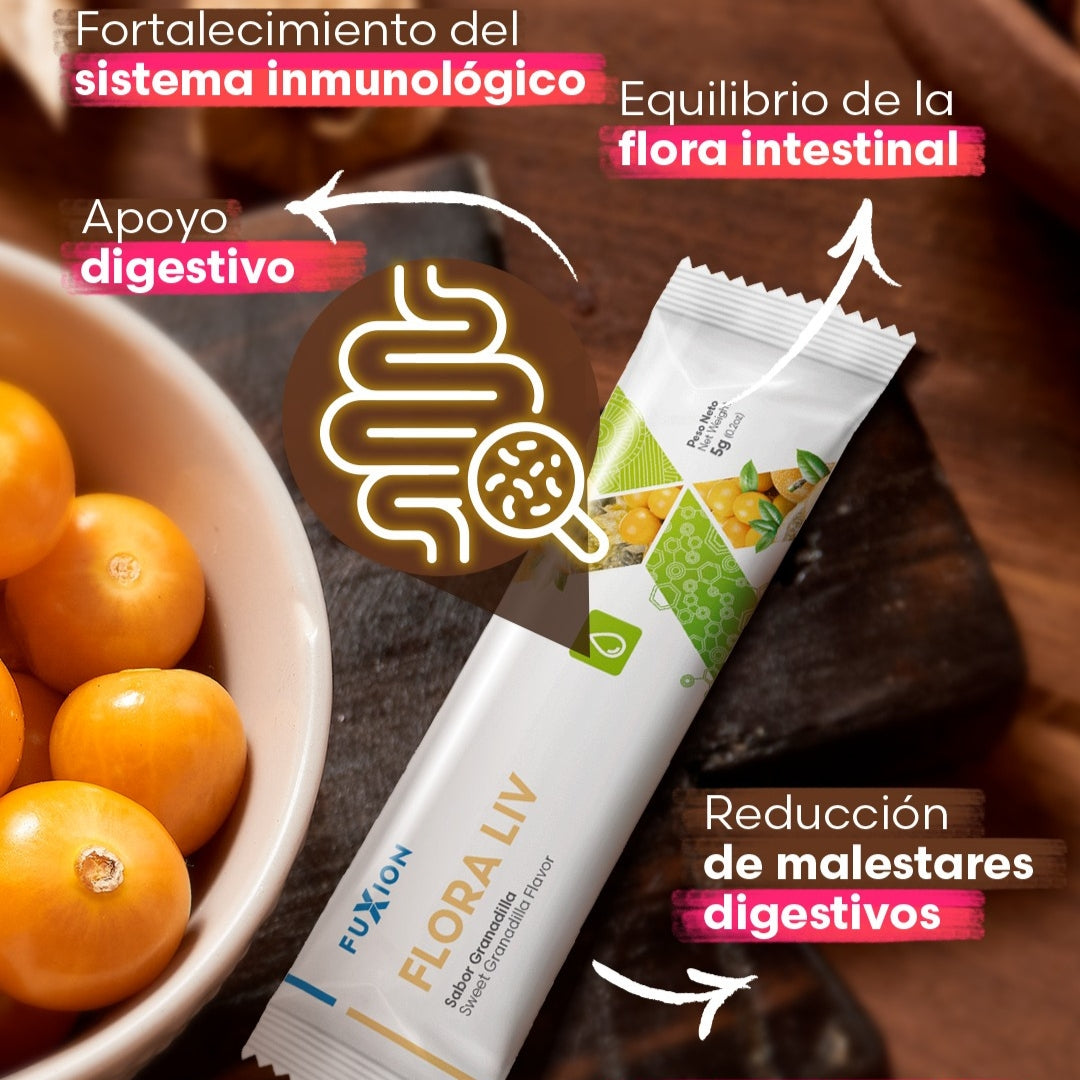 Flora Liv Fuxion Probióticos y Fibra Prebiótica para la Salud Digestiva - 7 Sobres