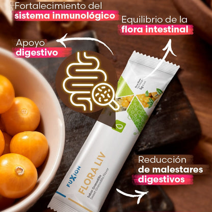 Flora Liv Fuxion Probióticos y Fibra Prebiótica para la Salud Digestiva - 7 Sobres
