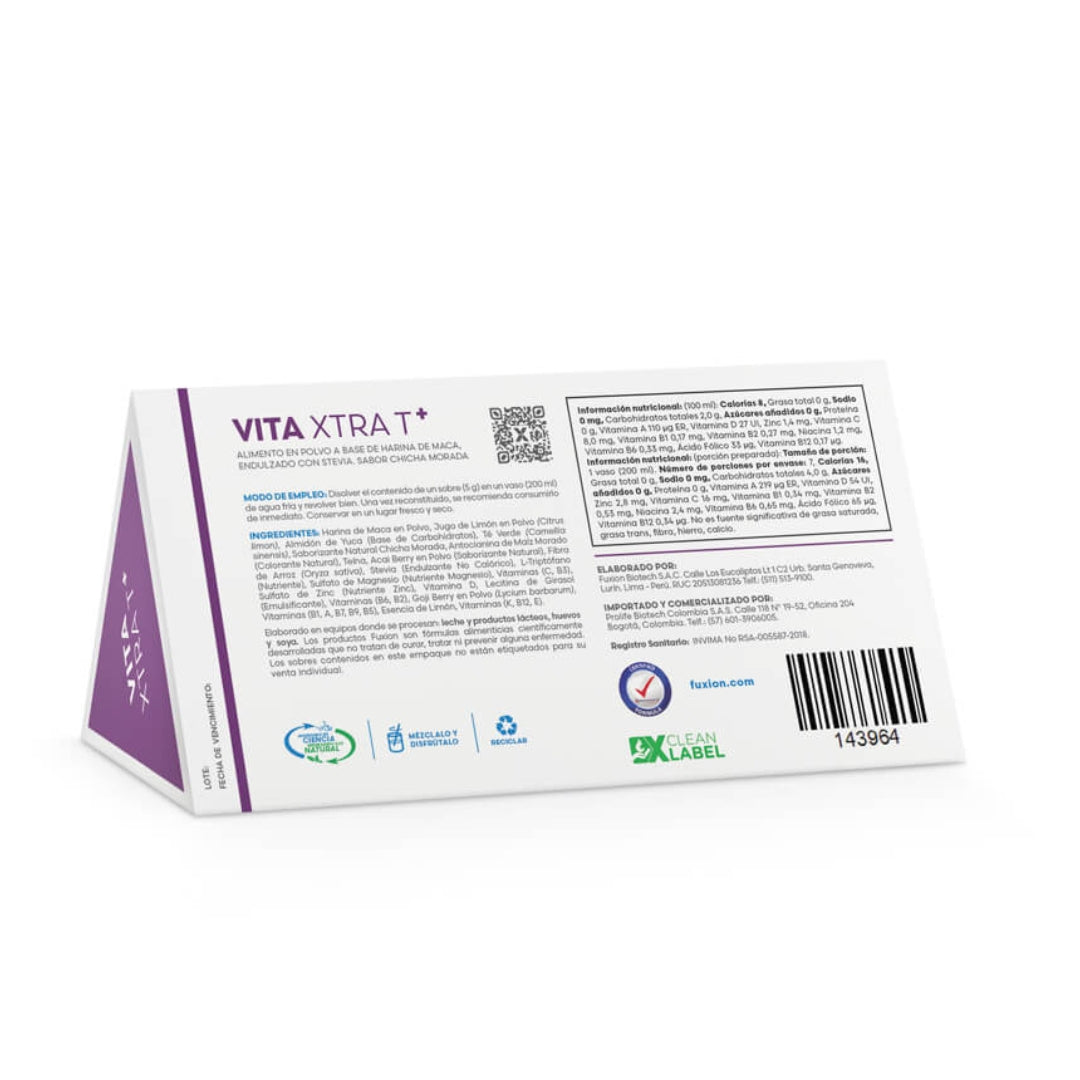 Vita Xtra T+ Fuxion Energizante Natural Con Vitaminas - 7 Sobres